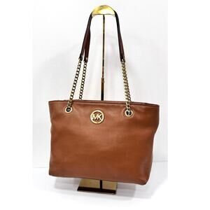Michael Kors Luggage Brown Pebbled Leather Chain Tote Bag